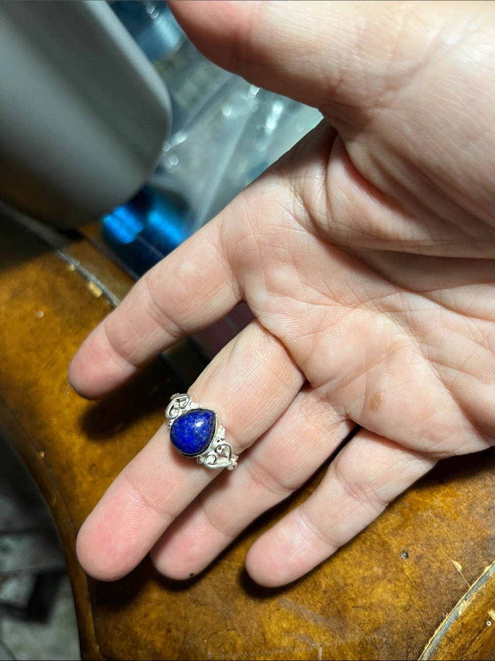 Teardrop Lapis Sterling-Style Ring in Deep Blue